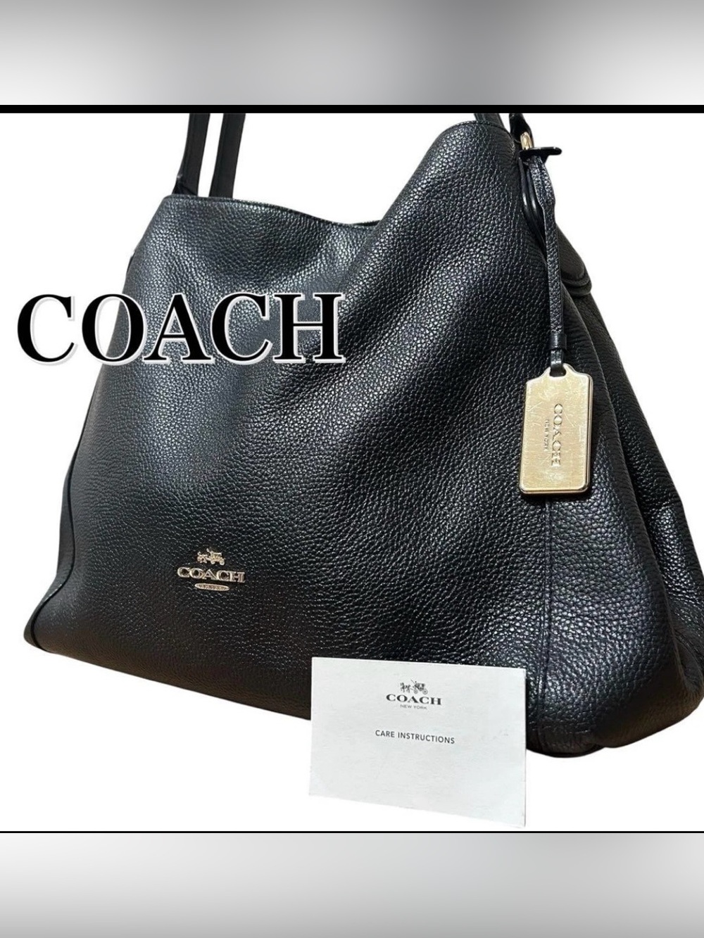 Coach Black Leather Hobo Shoulder Bag with Gold Accents